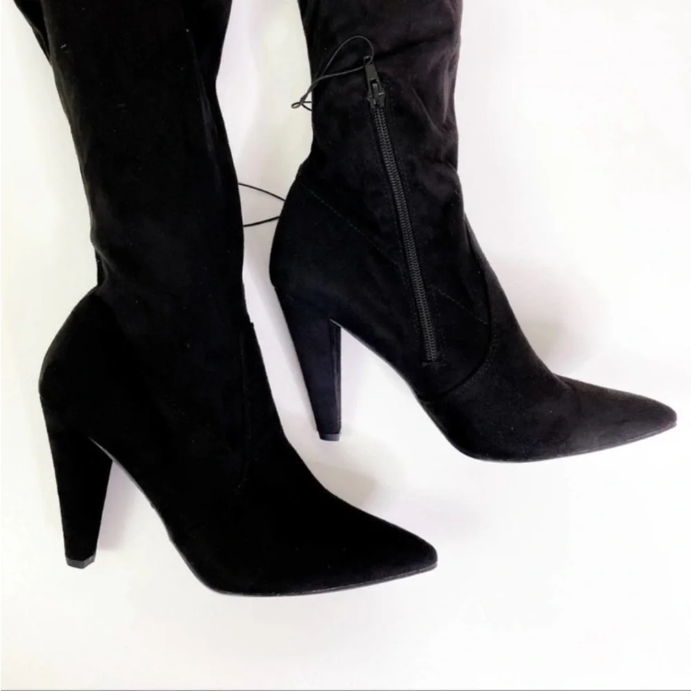 French Connection Jordan Cone Heel Lace Up Over The Knee Boots Black siz…